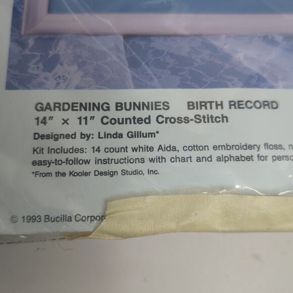 Vintage Bucilla country bunnies birth record crosstitch kit 14"x 11" - Picture 3 of 7